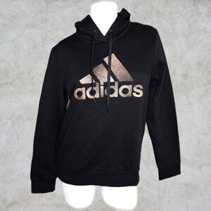 Adidas NWT Black Hoodie Sweatshirt with Metallic Rose Gold Logo Holiday Hood